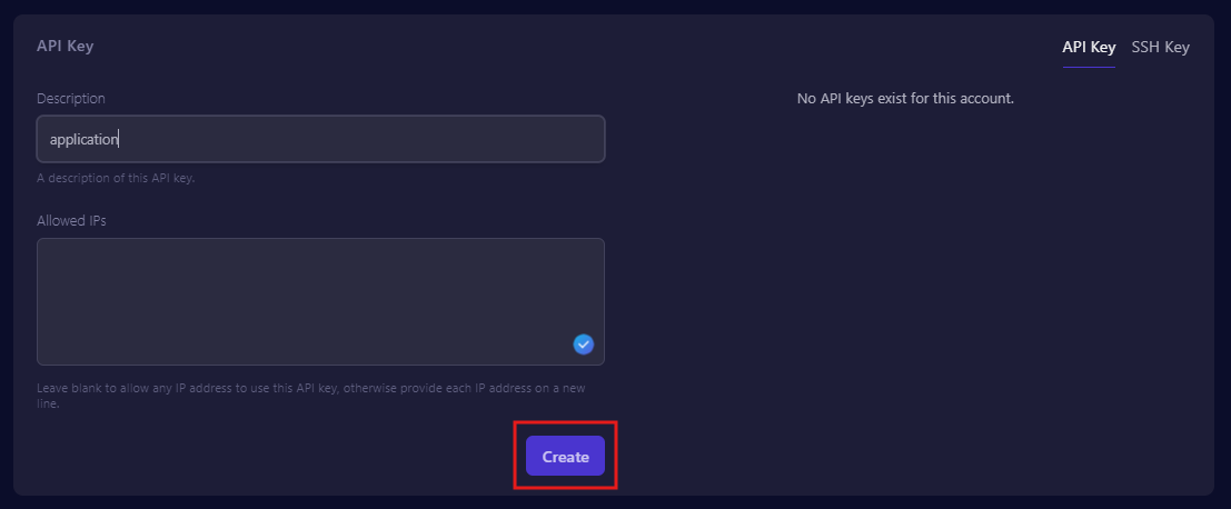 Création d'une clé API