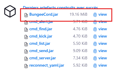 Page de téléchargement de la dernière version de BungeeCord