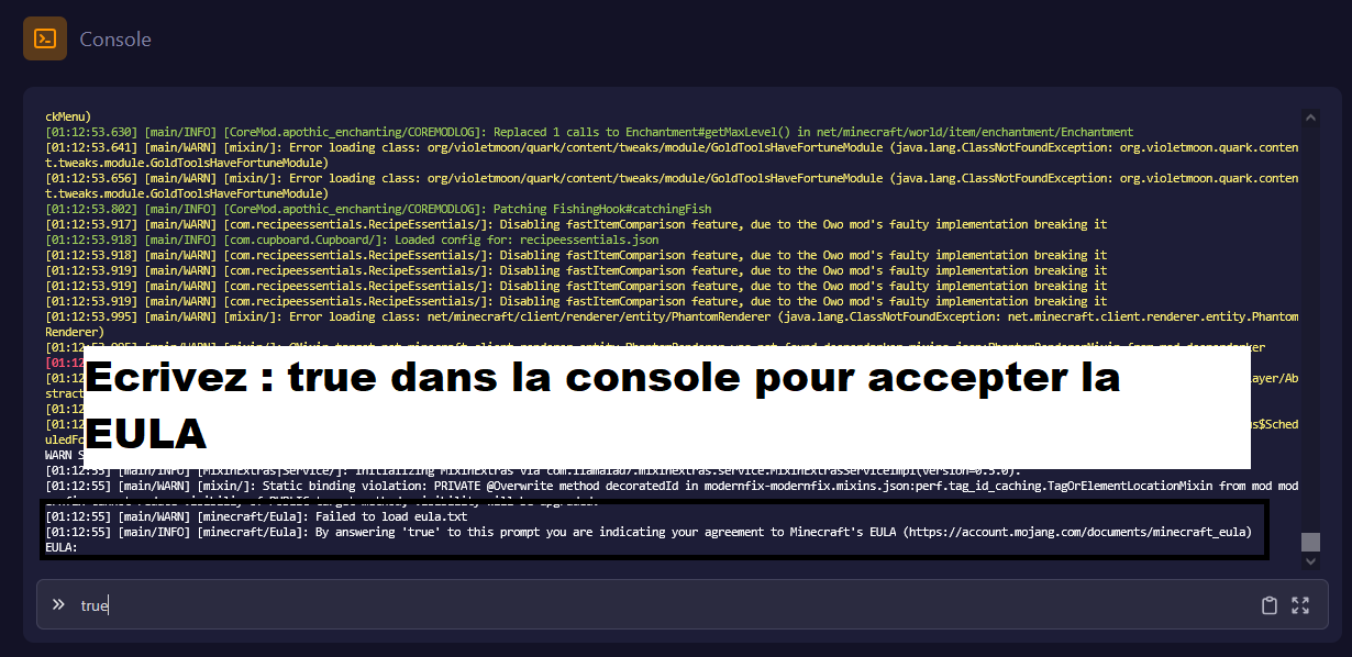 Acceptez la EULA via la console